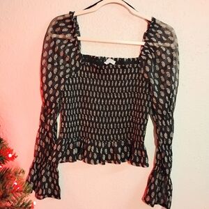 Elegant Black Patterned Women's Top